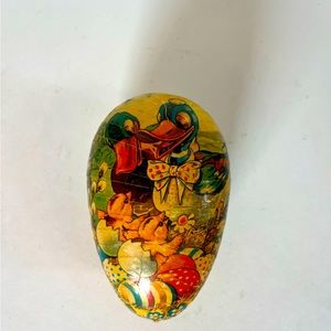 Vintage Germany Lg. 9" Paper Mache Easter Egg Candy Container w/ Ducks & Chicks
